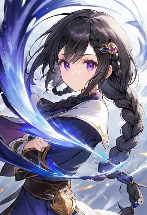 Girl, black hair, Braid, Purple eyes mixed with blue, fantasy