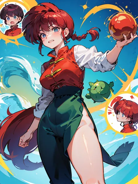 ((masterpiece:1.4)), expensive quality, very_expensive_solve, big_file size, Full Color, Thick outline, Clear contours, colorful, (Beautiful fine details, Are thin:1.4), ((Beautiful Face:1.0)), ((Boyish face:1.4)), 1 girl, (Ranma), (Redhead), short hair, (...