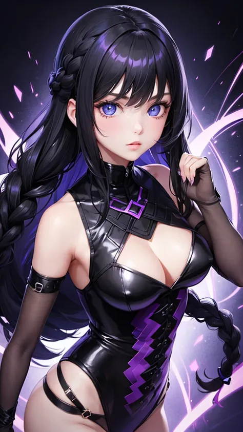 mysterious, girl, teenage, black hair, Braid, Purple and blue eyes, dark, fantasy world, cool