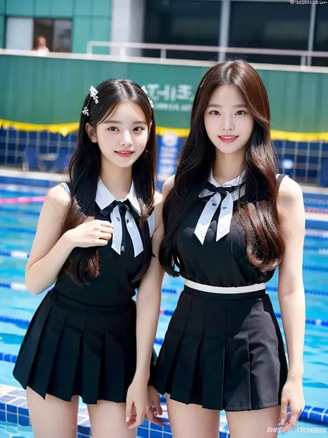 (two super cute korean high school girls take a photo together 1.2)(to laugh out loud:1.2)(beautiful sweat:1.1)(16k, raw photos,...