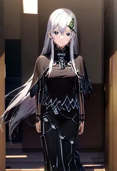 echidna, echidna, colored eyelashes, gray hair, hair between the eyes, long hair, straight hair, (iris:1.5),
break black capelet...