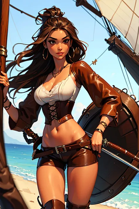 (masterpiece), best quality, expressive eyes, perfect face, (pirate ship background), (standing), (smirk), (closeup view), (1gir...