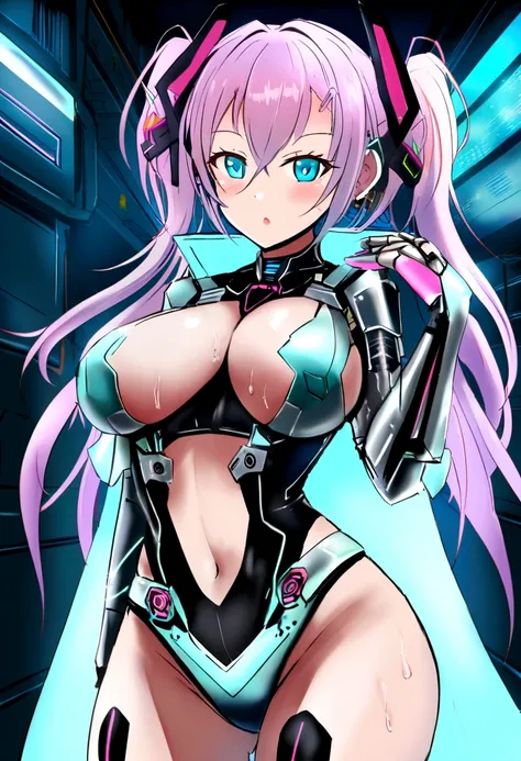 A woman with large wet breasts marked in a futuristic outfit is posing for a photo., Cyborg Girl, Linda Chika Cyborg,  de anime cyber punk feminino, cyber punkアニメメカガール,  cyber punk, Women&#39;s SF, Vojtek Fuss, cyber punk美少女, Wow. SF, cyber punk20e. Girl m...