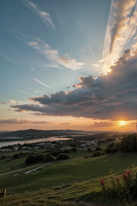 sunset view from the top of the hill with clouds in the background