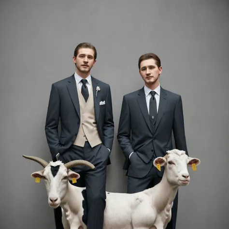 Goat and cow wearing suit