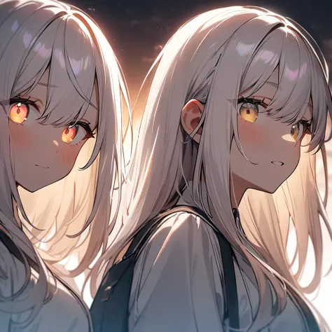 2girls,light hair,Hazy eyes,pov,best quality, very aesthetic, absurdres, absurdres,face,line up,afterglow,White hair