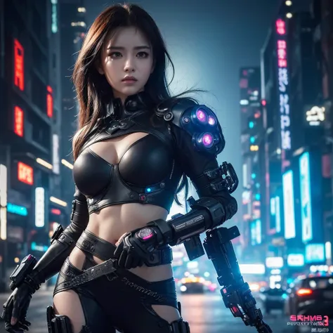 Cyberpunk Girl,(Highest quality、8k、32K、masterpiece、Hmph:1.3)、(Ultra-high resolution)、(Photorealistic:1.4)、Raw photo,Attractive perfect figure,Beautiful and well-groomed face、Action pose:1.2,Detailed Cyberpunk Fashion、Cyberpunk World,Depth of written bounda...