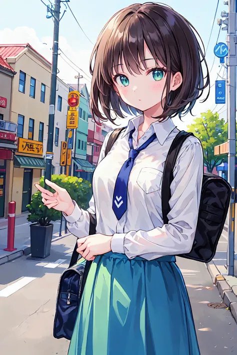 masterpiece, Highest quality, Very detailed, 16K, One Girl, spring, high school, Street Corner, school bag, 正確でVery detailed背景, Mr.々A group of schoolgirls in uniforms with different body types and hairstyles, cute. break. akane kurokawa, One girl, short ha...