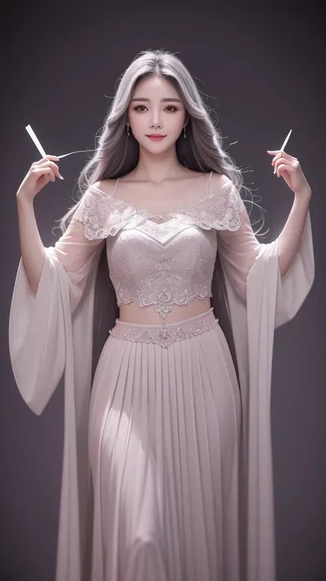 Masterpiece best night full moon 1 female sister rain sister smile expression silver white long hair woman light pink lips calm intellectual three rings gray eyes assassin short knife, Flowers, Card Details, Finger details,Dance for subject 3，panoramic，who...