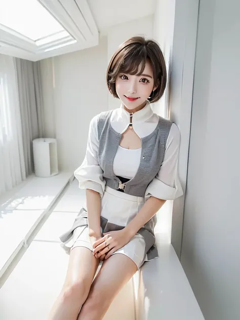 (Highest quality、masterpiece:1.9)、((Neat and clean female college student、1 person))、Soft lighting by a professional photographer、Natural light、((Very spacious white luxurious room:1.6))、((Bright white room:1.6))、(Sitting on a very luxurious white bed:1.2)...