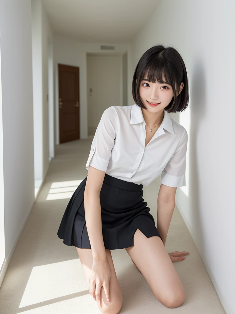 (Highest quality、masterpiece:1.9)、((Neat and clean female college student、1 person))、Soft lighting by a professional photographer、Natural light、((Very spacious white luxurious room:1.6))、((Bright white room:1.6))、(Sitting on a very luxurious white bed:1.2)...