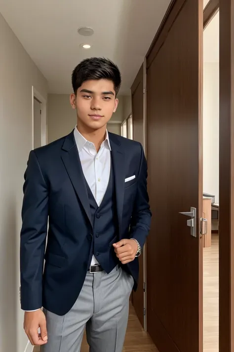 A 21 year old boy posing for linked in in formals