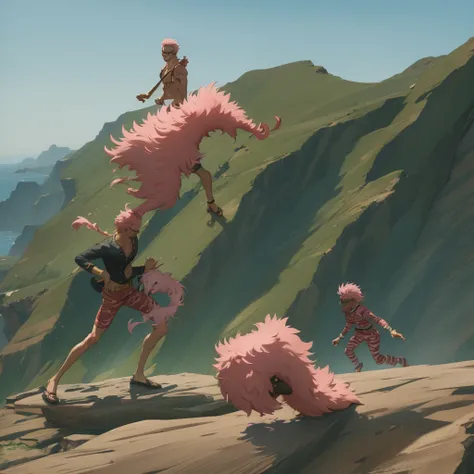 doflamingo runs away from the crying puppy and climbs a cliff