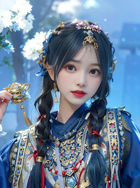 Allard woman in blue dress，A bird in his hand, Aesthetic!!!!!! female elf, Traditional beauty, a young woman as genghis khan, Palace ， A girl in Hanfu, 8K)), kanliu666, ulzzangs, Chinese girl, a beautiful fantasy empress, dilraba dilmurat, traditional garb