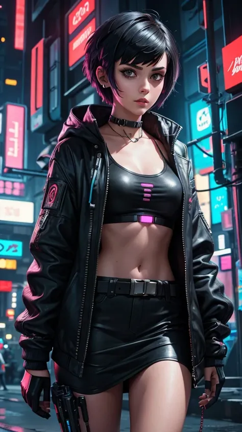 girl with short hair, cyberpunk style, best quality