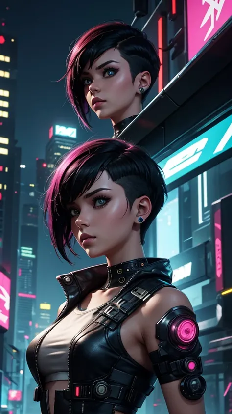 girl with short hair, cyberpunk style, best quality