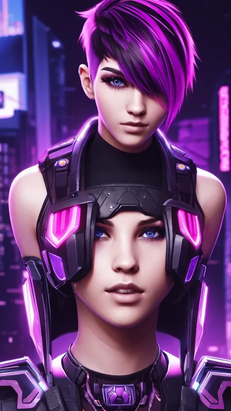 girl with short hair, cyberpunk style, best quality