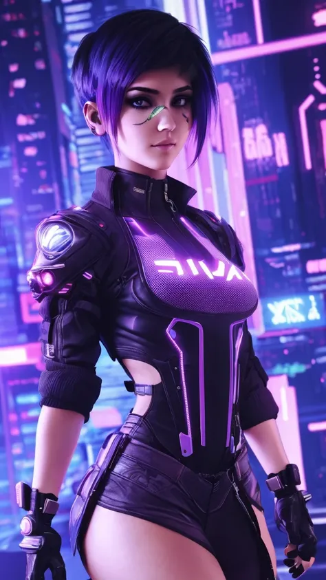 girl with short hair, cyberpunk style, best quality