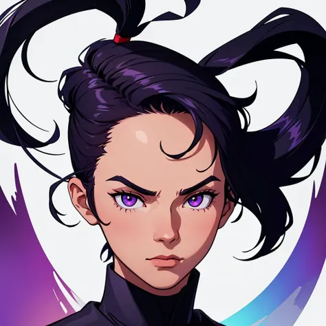 Short black hair, trimmed sides of head, clean sides of head, highres, high resolution, masterpiece, wide purple eyes, masterpiece, best quality, highres, 1 man, looking forward, square face, wide face, black hair, 3 inch long hair on the top, shaved hair ...