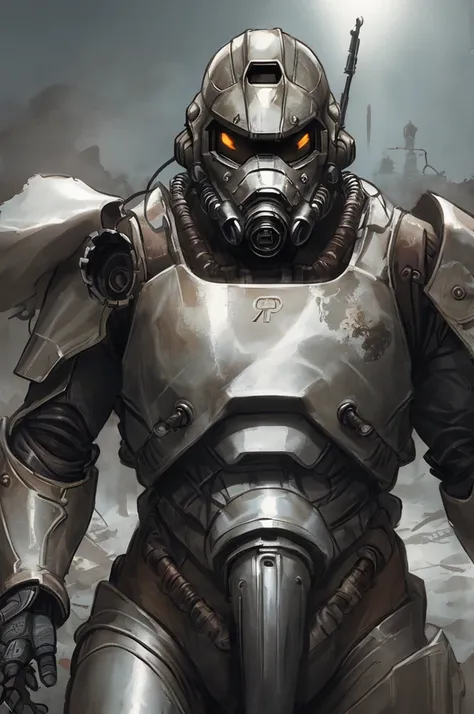 detailed face, intricately detailed, dramatic lighting power armor, titanium,warzone-apocalyptic, natural backlighting, helmet o...