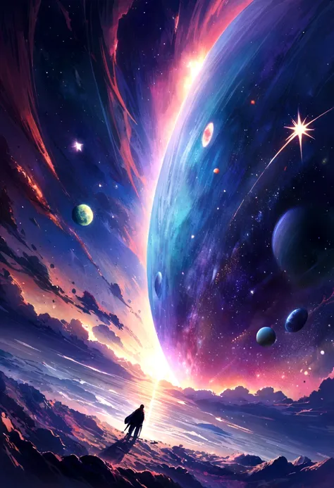 universe space、Viewing giant planets from space、Dark Universe、A pale star shining in the distance、 