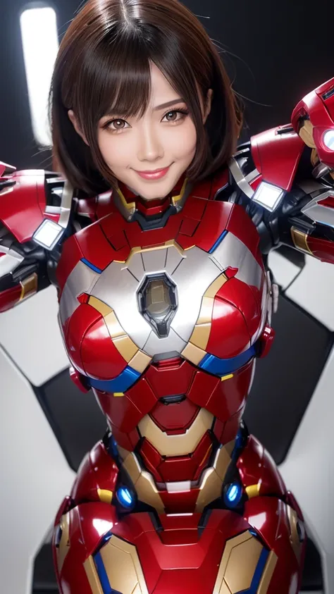 Textured skin, Super Detail, high details, High quality, Best Quality, hight resolution, 1080p, hard disk, Beautiful,(Iron Girl),Beautiful Smile,beautiful cyborg woman,Mecha Cyborg Girl,Battle Mode,Girl with a Mecha Body,She wears an Iron Man mech,powerful...