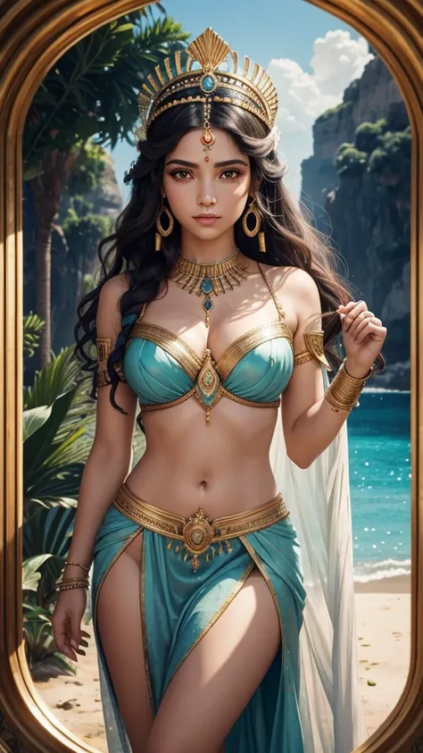 A imagem retrata Atena, Afrodite e Cleopatra juntas, simbolizando sabedoria, amor, beleza, e poder. They are situated in a majestic environment that combines elements of ancient Greece, do Egito e de uma paisagem celestial.

Atena:

Appearance: Athena is a...