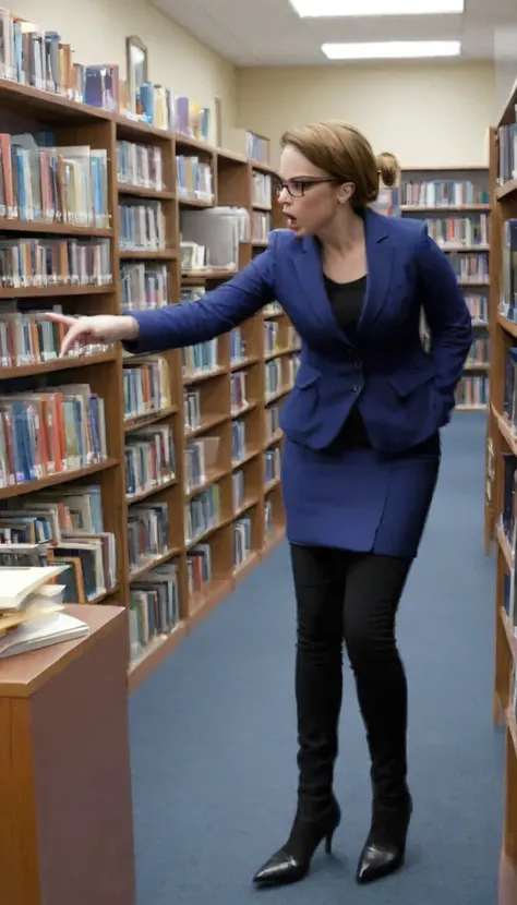 The librarian wets herself in fear during the robbery