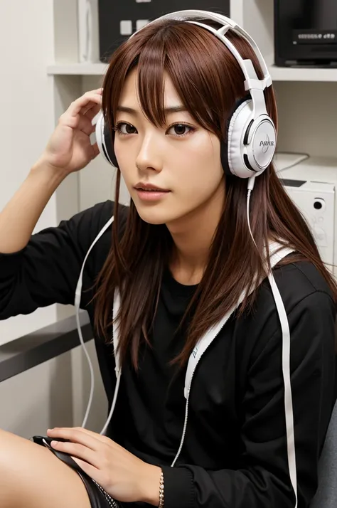 Issei Hyoudou listening music with this headphones on 