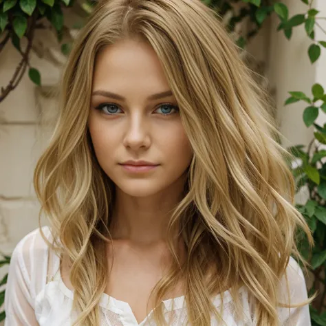 cheveux blond, yeux vert, wavy hair, cheveux long 