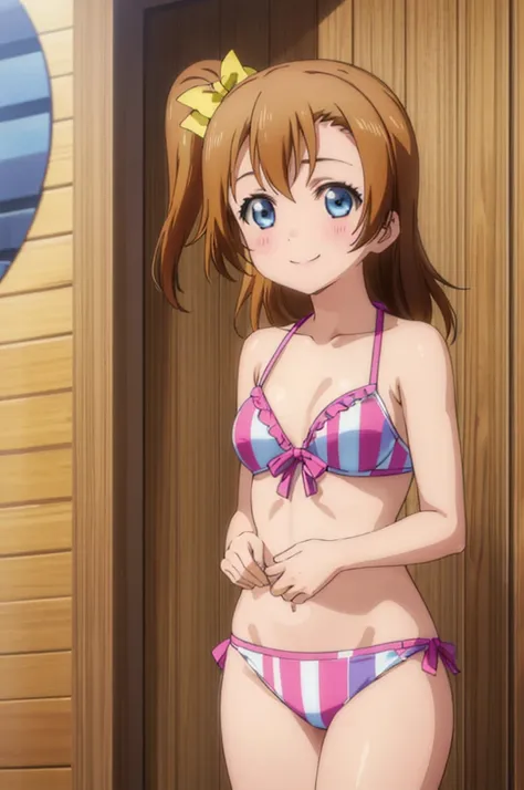 (((pixel-perfect, detail-perfect))), solo, 1girl, honoka kousaka, smile, sauna, bikini, medium filesize, ultra High Qality