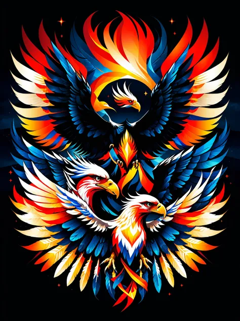 a red eagle logo on a dark sky background, a phoenix, eagle logo, r / vexilology, phoenix, vector, phoenix head, the phoenix, ph...