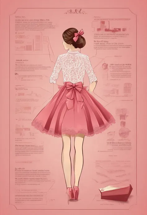 pink lace bow miniskirt design illustration motion sketch parchment vintage book infography