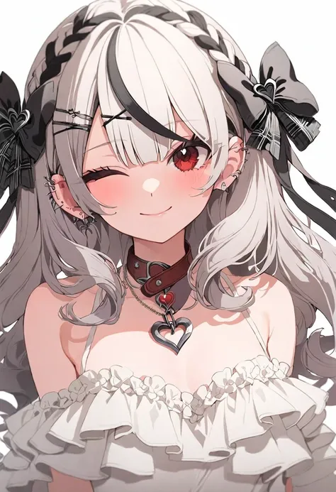 (masterpiece), (best quality), perfect face, beautiful girl, white background background, delicate and beautiful face and eyes, dark intense shadow, 
1 girl, vtuber style, cool girl, hololive, Sakamata Chloe, Gorgeous evening dress Ruffles dress, lace, nec...