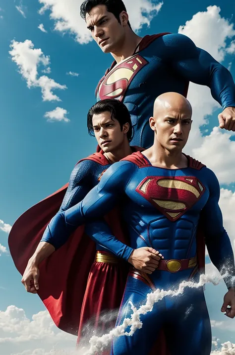 saitama and superman fighting in the sky