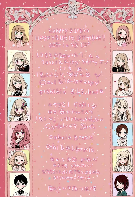 birthday invite with the names of Serena and Sofia, Oshi no ko style. Happy and cute Ruby and Ai hoshino.