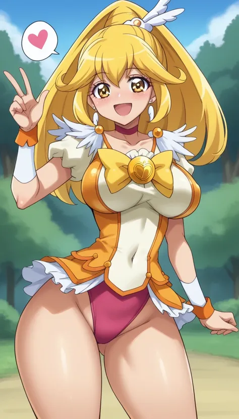 score_9, score_8_up, score_7_up, outdoor,
BREAK
source_anime, 
BREAK
1girl, curepeace, yellow hair, elect big nipple, large breasts, happy, spoken heart, 
navel,
tall, leggy, glistened skin, oiled skin, shiny skin, heavy breathing, wide hips, tight waist, ...