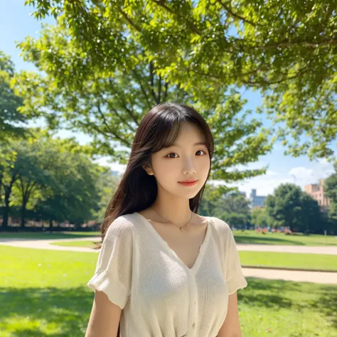 beautiful sunshine girl，Park Background