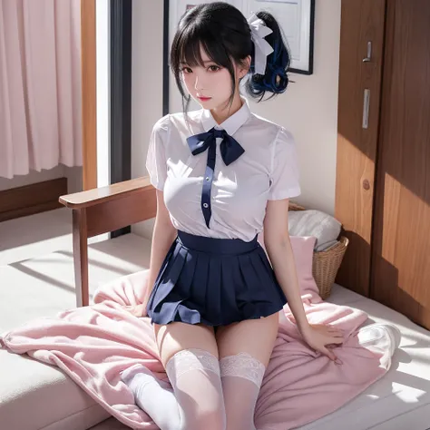 excellent work、HD analysis、Highest level of image quality、16K、reality、1 girl、student、18 years old、Energetic、student、Japanese school uniform、JK uniform、White shirt、Pink skirt、（Soft saturation:1.3）、（Light blue:1.2）、Full body facing the camera、F/8.0 aperture、...