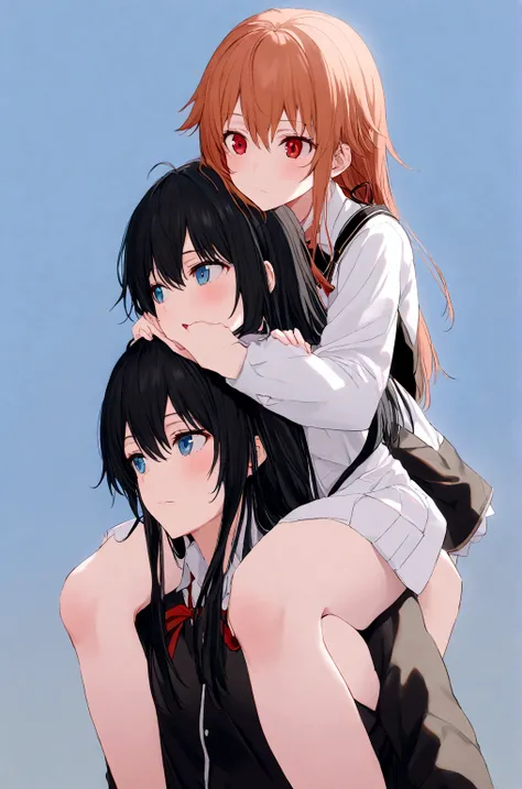 2 grils Yuigahama giving yukino yukinoshita piggyback ride, Yukinoshita Yukino in the bottom blue eyes black long hair piggyback ride, size , yukino Yukinoshita,