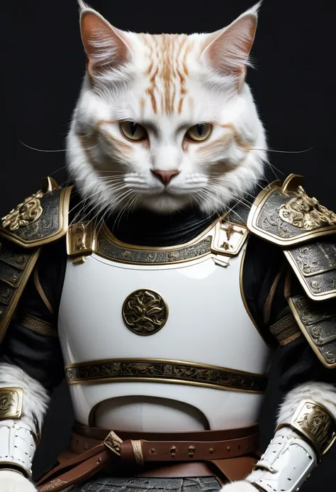 high quality, realistic, extradetalised, detailed, anthropomorphic cat samurai, in white armour, 
(((noght time, view from afar)))Brown Cat