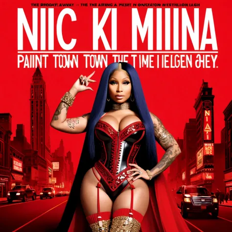 Nicki minaj on broadway with the words PAINT THE TOWN RED above her