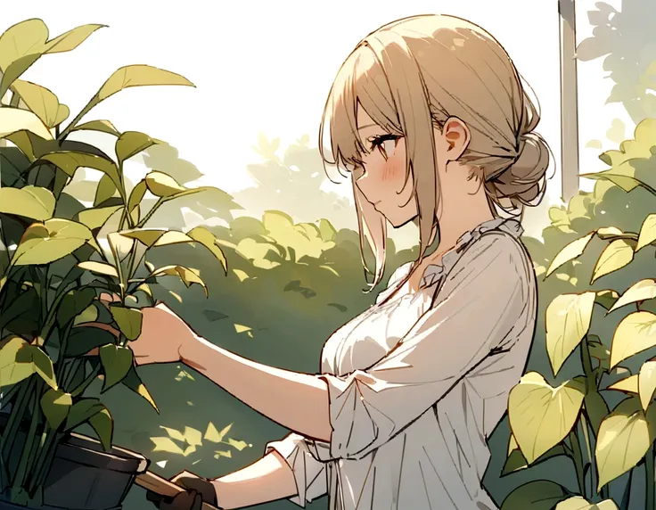 gardening,girl、Outdoor、sunny、masterpiece, Highest quality, High resolution,, 1人のgirl,