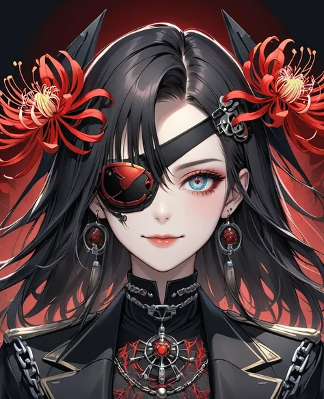 (digital illustration，detailed anime style，heavy metal cyberpunk，pearl tassel eye mask，portrait of girl wearing mask eye patch，s...