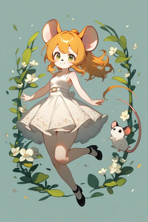 Imaginative concept art of cute creatures inspired by Laura, Looks like a mouse，dress up as. (CuteCreatures label weight is 0.9)