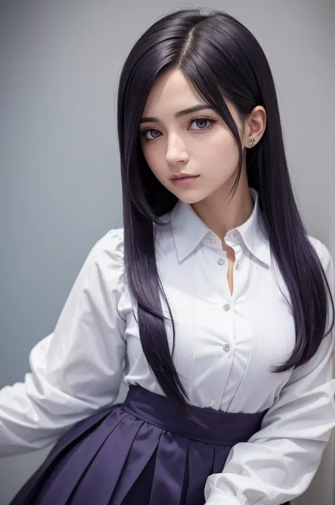 chica de pelo morado y corto estilo wolf cut 
desordenado pero lindo, ojeras con traje arabe mostrativo palida con ojos azules muy seria, chica de boku no hero Academia, estudiante dea clase-1-A hija de aizawa y novia de hanta sero quirk flores, ama a su n...