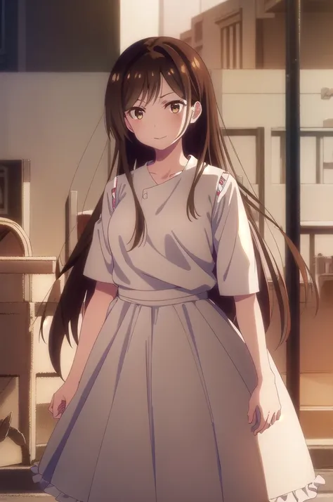 mizuharachizuru, Chizuru Ichinose, Long Hair, bangs, Brown Hair, (Brown eyes:1.5), One side up, smile,
break skirt, shirt, Short sleeve, Puffy sleeves, puffy Short sleeve, White Skirt, pink shirt,
break outdoors, city, cityscape, crowd, people々,
break look...