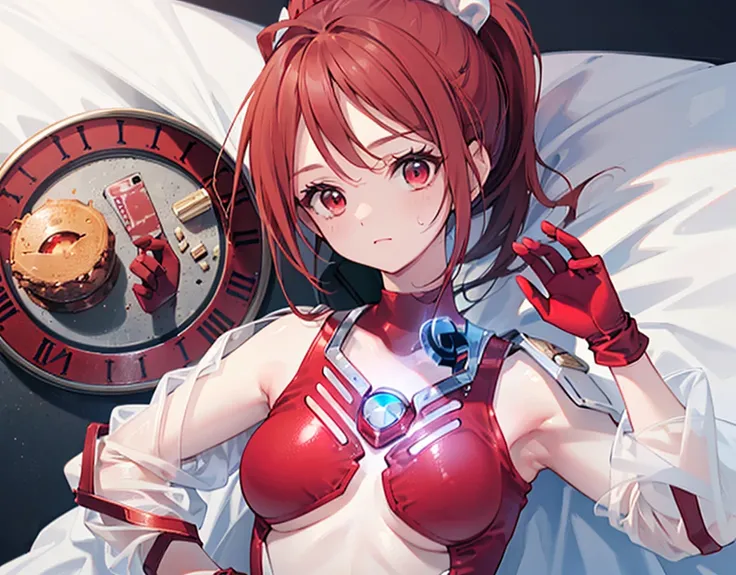 (Close-up:1.3),Realistic,Highest quality, Ultra Detail, High-quality CG rendering, The most delicate and beautiful, Floating softly, High resolution, (1 giant girl), (Highest quality,4K,8K,masterpiece:1.2),(All red hair:1.5), (ponytail:1.5),(Red eyes:1.5),...