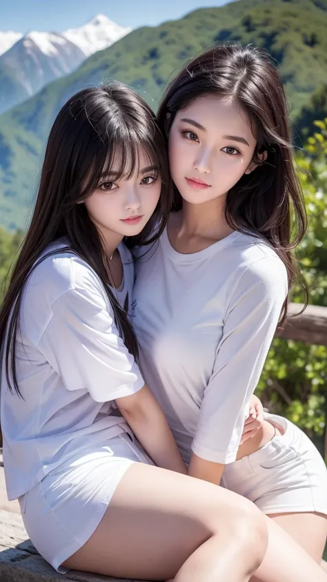 lovers
1 young handsome man aged 25 years wearing a school uniform
1 beautiful young woman aged 17 years wearing a long-sleeved white t-shirt wearing tight white shorts
place in the mountains