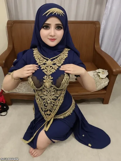 Bayangkan seorang pria Indonesia dengan wajah yang bersih dan ekspresi penuh emosi, memakai peci hitam dan baju koko muslim berwarna biru navy. Dia sedang menatap ke arah seorang wanita yang lebih tua, mungkin seorang ibu atau kerabat, dengan rasa haru yan...